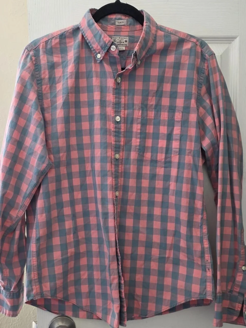 J. Crew Slim Fit Pink and Light Blue Check Button-Down Shirt